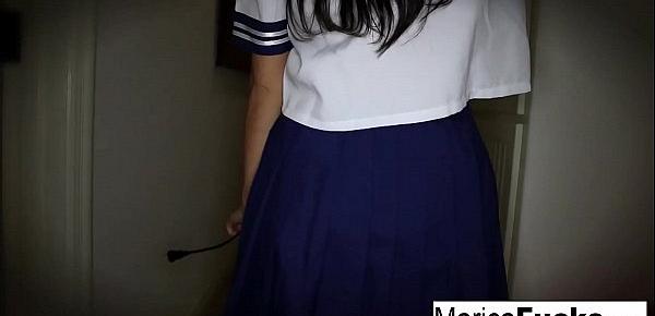  Schoolgirl Marica walks through the house before masturbating!